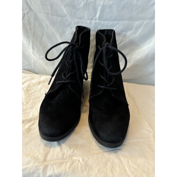 Madden Girl Black Wedge Booties Size 9.5 Tie Up Black Suede - Picture 1 of 6